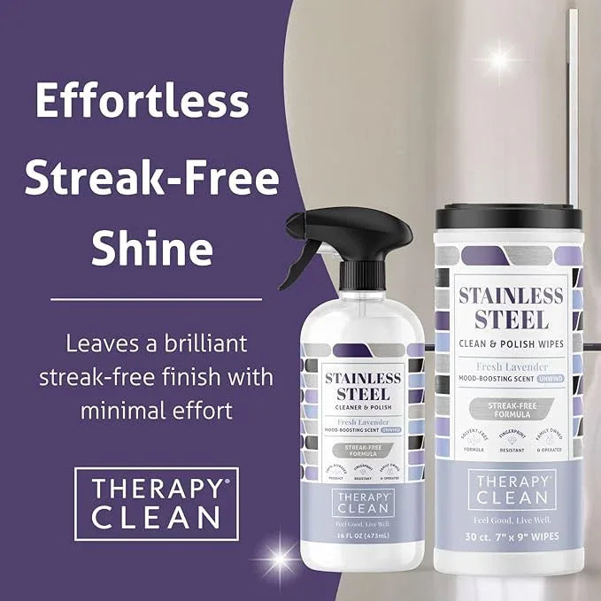 Therapy Stainless Steel Cleaner and and Polish Wipes Bundle with Microfiber Cloth - Remove Fingerprints from Appliances, Sinks, Fridge, Grill, Refrigerator, BBQ, Stove - Stainless Steel Spray and Wipe - NeatNest