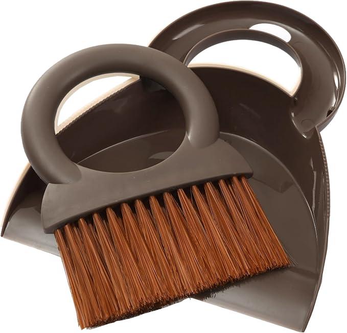 Round Handle Brush and Dustpan Set Small Broom & Dustpan Portable Handheld Sweeper for Desktop Sofa Floor Pet Nest (Coffee) - NeatNest