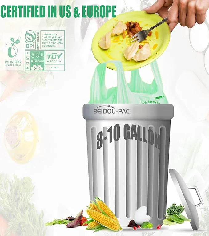 8-10 Gallon Compostable Trash Bags, 120 Count, Compost Bags Kitchen Trash Bags with Handle, Sturdy Biodegradable Garbage Bags Food Scrap Waste Bags, ASTM D6400, US BPI Certified - NeatNest
