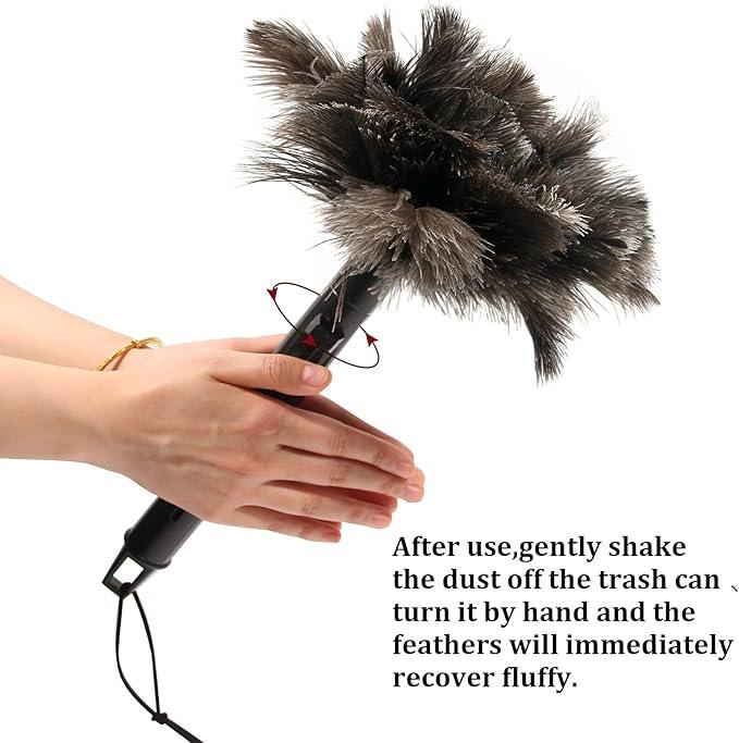 Retractable Ostrich Feather Duster for Cleaning, 15 Inch Fluffy and Natural Feather Duster with Retractable Handle， Reusable Eco-Friendly Handheld Cleaning Supplies(5PCS) - NeatNest