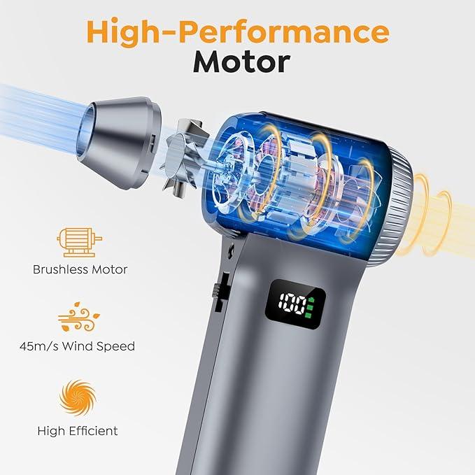 Compressed Air Duster-230000RPM Super Power Electric Air Duster, 100-Level Adjustable Inflatable Air Blower with LED Light and Display Screen, Dust Blower for Computer, Keyboard,House, Outdoor and Car - NeatNest