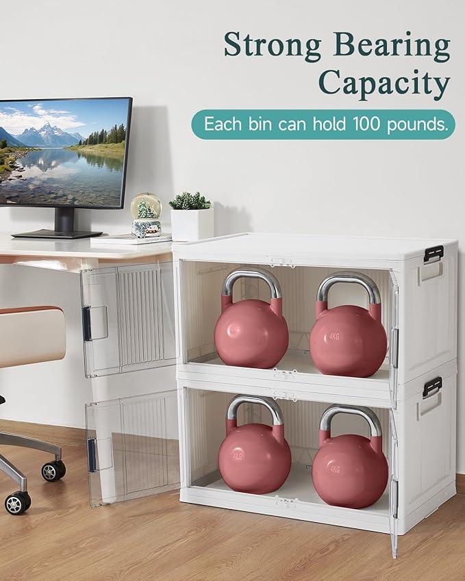 OlarHike 97QT Stackable Storage Bins with Lids - Folding Storage Box with Doors and Wheels, Collapsible Plastic Storage Drawers for Closets, 3 Pack Cubes, Christmas Gifts for Family - NeatNest