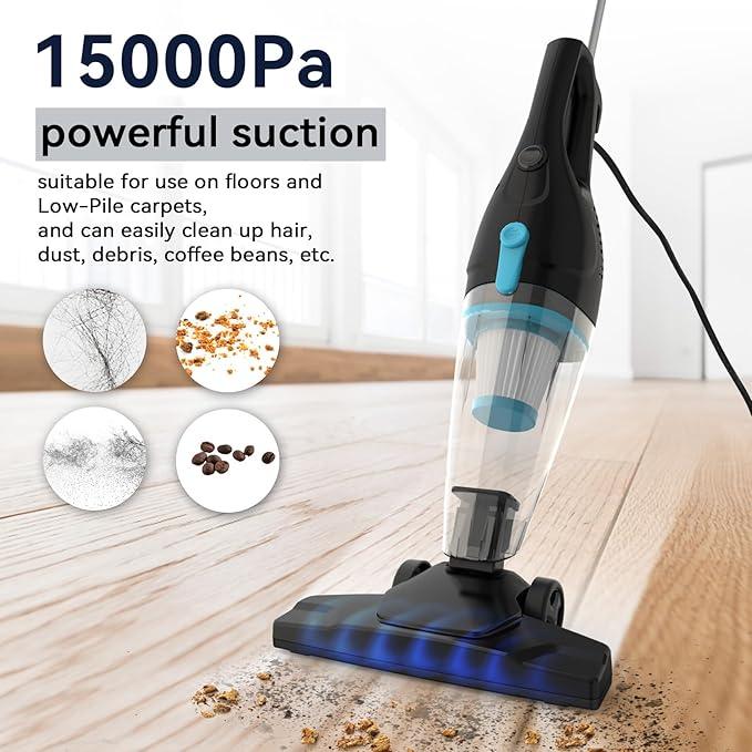 Corded Vacuum Cleaner, 4-in-1 Vacuum Cleaners for Home 15Kpa Power Suction Lightweight Corded Stick Vacuum with HEPA Filter Converts to Small Handheld Vacuum for Home, Pet Hair, Carpet, Hard Floors - NeatNest