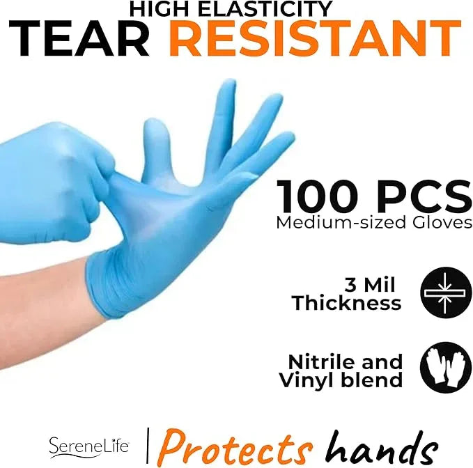 Serenelife Soft Industrial Gloves, Nitrile and Vinyl Gloves, Powder-Free, Textured Grip, Ideal for Cleaning, Food Service, Automotive, Household Work - NeatNest
