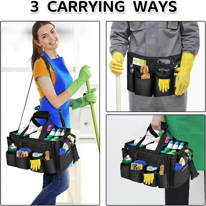 Boczif Cleaning Caddy Bag Wearable, Cleaning Caddy Supplies Organizer with Handle, Shoulder Straps & Detachable Divide, Cleaning Tool Organizers Tote Bag for Cleaners & Housekeepers（Black） - NeatNest