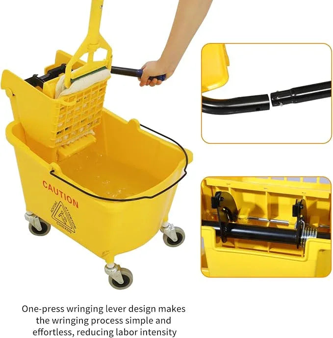 Commercial Mop Bucket with Side-Press Wringer for Floor Cleaning, 35 Quarts, Yellow, Including One Commercial Mop - NeatNest
