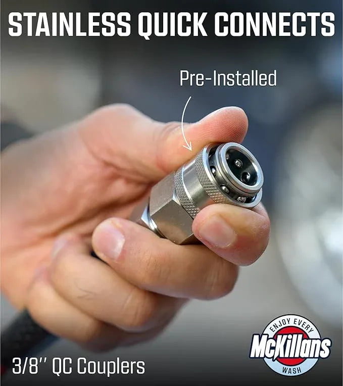 McKillans® QC Installed Pressure Washer Hose 50 ft - Flexible & Kink-resistant - Steel-Braided & Durable- 3/8" QC Pre-Installed Stainless Steel - Power Washer Hose - High Pressure 1/4" Inner Diameter - NeatNest