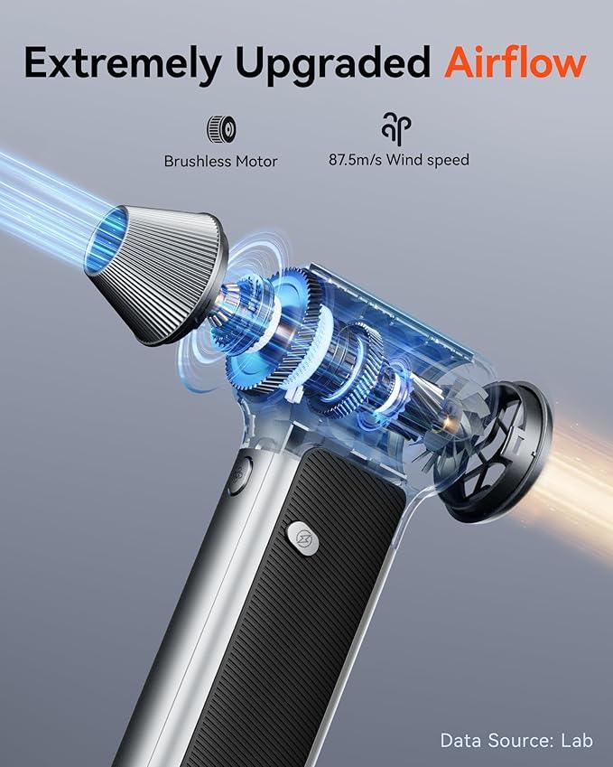 WOLFBOX MF200 Compressed Air Duster with Removable Battery & 4 Nozzles, Cordless 3-Speed Adjustable Mini Blower for Computer Keyboard, Car Cleaning, Home, and Outdoor Use - NeatNest
