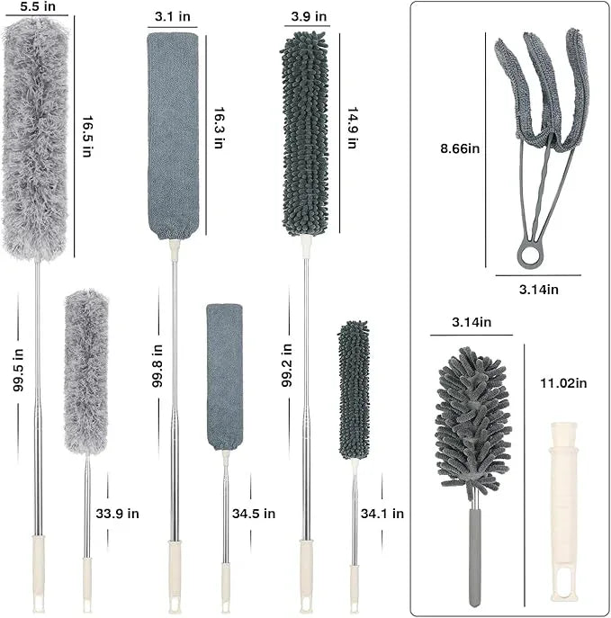 10 PCS Microfiber Feather Duster Kit, Dusters for Cleaning with Extension Pole, Retractable Bendable, Gap Dust Brush Blind Duster, for Cleaning Ceiling Fan, High Ceilings, Cars - NeatNest