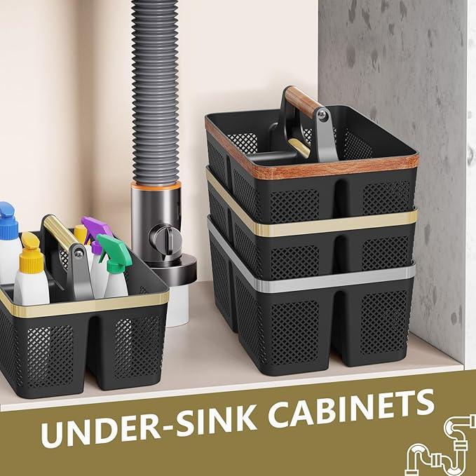 Shower Caddy Dorm Men: Plastic Bathroom Caddy Organizer with Handle and Holes, Bath Caddy for College Dorm, Portable Shower Basket Tote for Toiletry, Travel, GYM, Camp Essentials Black/Gold - NeatNest