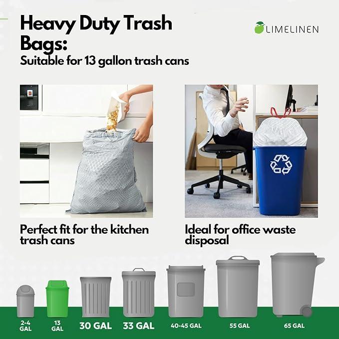 Mighty Flex 13 Gallon Trash Bags Drawstring, 400ct Heavy-Duty Large Garbage Bags, Ultra-Flexible, Leak and Odor-Resistant Plastic Garbage Bags for Home and Commercial Use, Unscented (White) - NeatNest