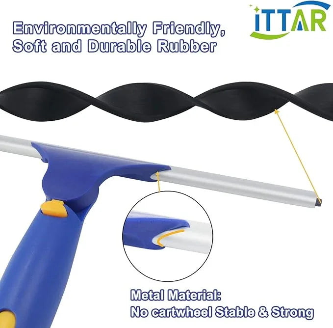 ITTAR Rotatable Window Washing Kit, Window Cleaner Squeegee with 60" Extension Pole, Rubber Squeegee & 2 Microfiber Scrubber Combo, Window Washing Equipment for Cleaning Shower, Windows, Car Glass - NeatNest