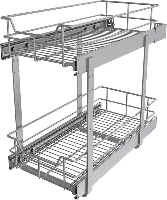 2 Tier Pull Out Cabinet Organizer 11" W X 17" D, Slide Out Drawers for Kitchen Cabinets, Pull Out Drawers for Cabinets Capacity Heavy Duty Caddy, Cabinet Pullout Shelves Chrome-Plated,Bathroom Pantry - NeatNest