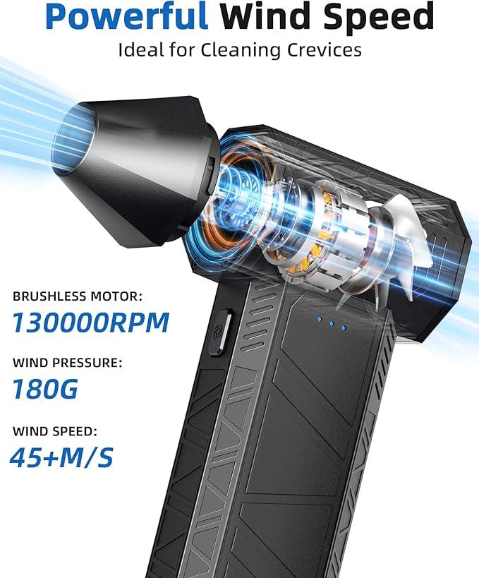 Compressed Air Duster - Electric Air Duster Super Power 110000RPM，3-Gear Adjustable Mini Duster Blower with Fast Charging, Cordless Air Blower for Computer, Keyboard, Car Cleaning, Houes, Outdoor - NeatNest