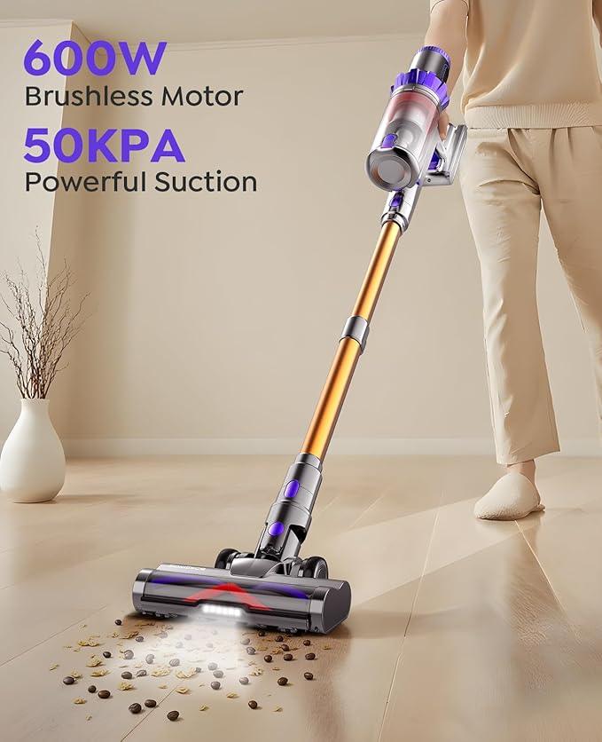 Cordless Vacuum Cleaner, 50KPA Powerful Suction, 70Min Runtime Vacuum Cleaners for Home, Self-Standing Stick Vacuum with Charging Dock Station,Anti-Tangle Brush for Home Pet Hair/Carpet/Hardwood Floor - NeatNest