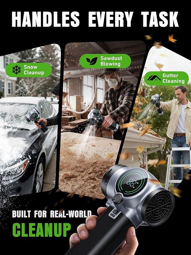 Electric Leaf Blower Cordless, 900,000 RPM, Extended Nozzle, Lightweight Handheld Design, Adjustable Wind Speed, Including Turbo Mode, Portable Grass Blower for Yard, Patio & Outdoor Use - NeatNest