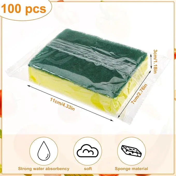 100 Pcs Individually Wrapped Sponges, Uncompressed Non Scratch Scrouing Sponges for Household Cleaning Dishes Kitchen Airbnb Apartment Car Bike Green - NeatNest