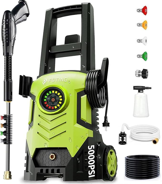 2025New Pressure Power Washer with 4 Quick Connect Nozzles, Inlet Hose & Filter, Foam Cannon for Cars/Fences/Driveways/Patios/Home Cleaning 5000PSI - NeatNest