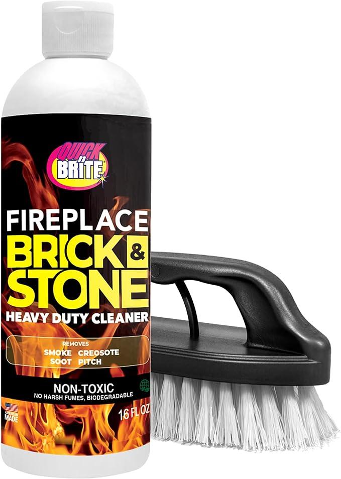 Quick N Brite Fireplace Gel Cleaner with Scrub Brush for Brick, Stone, Rock, Tile, and Marble, Nonabrasive Fireplace Cleaner, Made in the USA, 16 oz - NeatNest