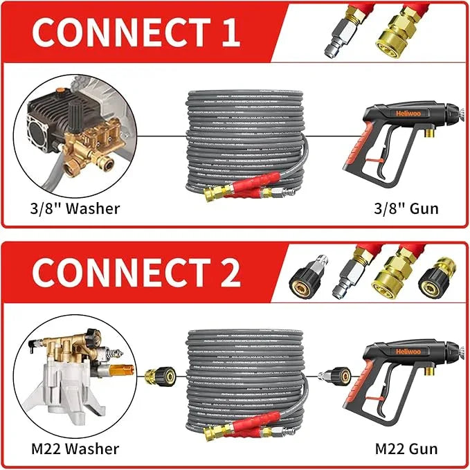 Pressure Washer Hose 50ft, 4200PSI Wire Braid Power Washer Extension Hose 1/4 Inch High Tensile, Flexible Kink Resistant Heavy Duty Replacement Hose with 3/8 Quick Connect - NeatNest