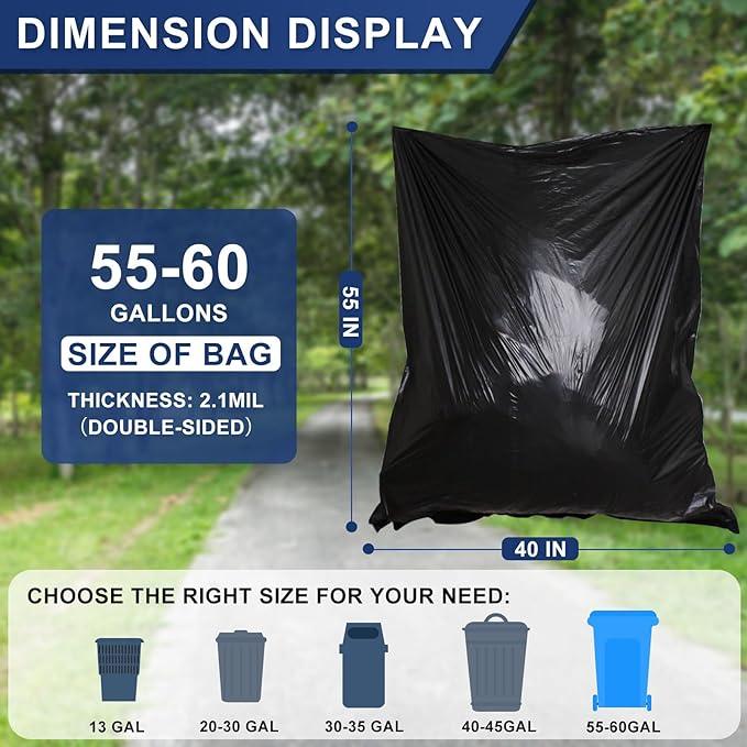 55-60 Gallon Trash Bags Heavy Duty 2.1 Mil - 39''x55'' 100 Count Extra Thick Black Garbage Bags Unscented Strong Huge Can Liners for Construction Industrial Yard Outdoor Commercial - NeatNest
