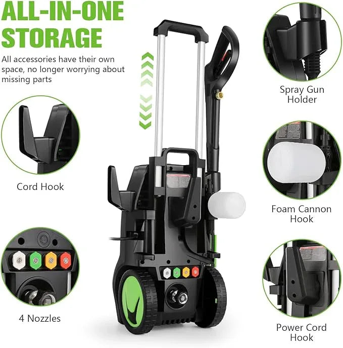 Pressure Washer,MAX 5000 PSI Electric Power Washer, 2000W 4.0 GPM High Pressure Washer, Professional Washer Cleaner, with 4 Nozzles, Soap Bottle and Hose Reel, Best for Cleaning Cars Patio Garden - NeatNest