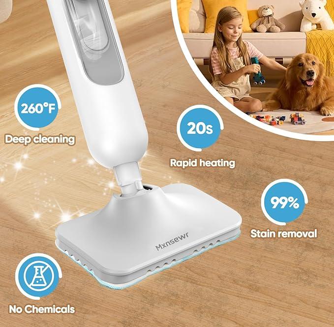 Steam Mop All-in-one Multi-Functional Powerful Steam Cleaner, Handheld Detachable Floor Steamer with 2 Steam Level, 380ML Water Tank & 23FT Power Cord for Floor Cleaning and Home Use - NeatNest