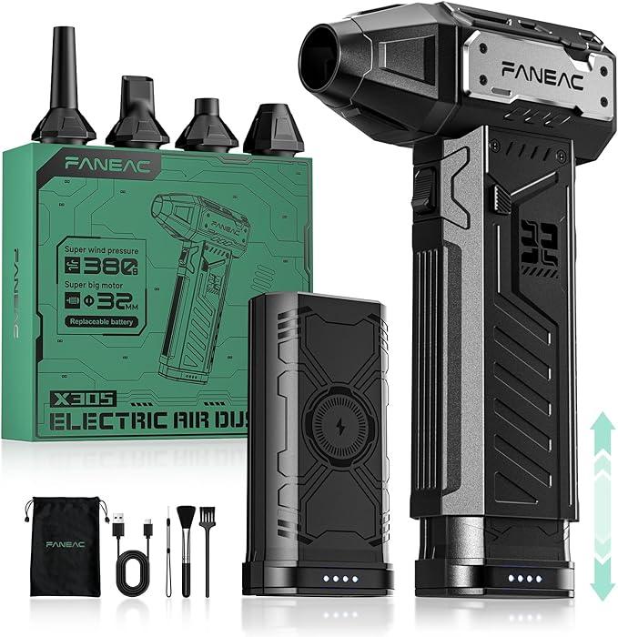 X305 Air Duster with Dual Battery Pack - 150,000rpm, 3-Gear Adjustable Speed, Ultra-Powerful Brushless Motor Compressed air Duster, for Keyboard, Computer, House, Indoor and Outdoor - NeatNest