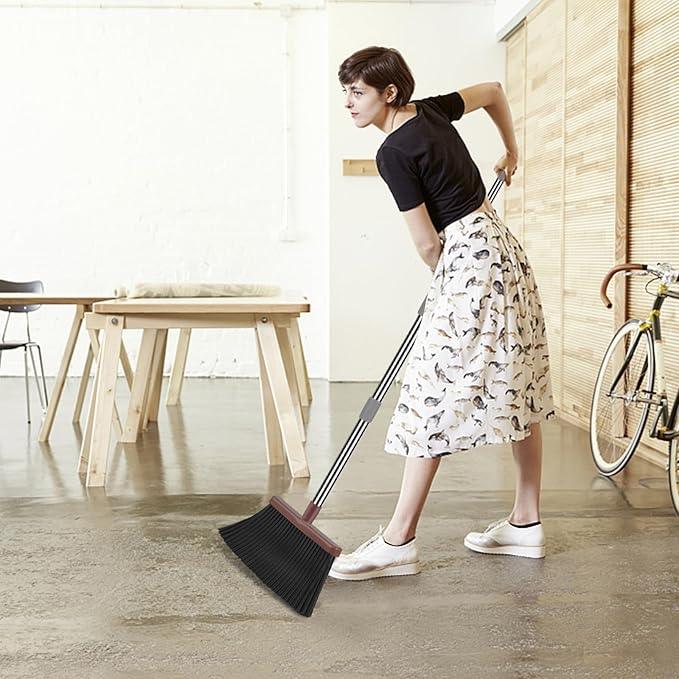 kelamayi Upgrade Broom and Dustpan Set, Self-Cleaning with Dustpan Teeth, Ideal for Dog Cat Pets Home Use, Super Long Handle Upright Stand Up Broom and Dustpan Set (Brown) - NeatNest