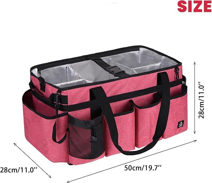 Extra large Cleaning Caddy Bag Built-in Sturdy Support Board, Cleaning Organizer with Detachable Divider, Cleaning Supply Tote with Adjustable Shoulder Strap (Pink, 19'' x 11'' x 11'') - NeatNest