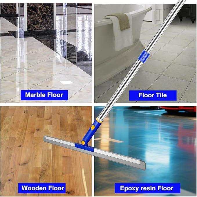 ITTAR Multi-Purpose Floor Squeegee with 57" Long Handle, 18" Large Rubber Blade Squeegee for Floor, Scrubber Broom with Stainless Steel Telescopic Handle for Shower Floor Tile Pool Garage - NeatNest