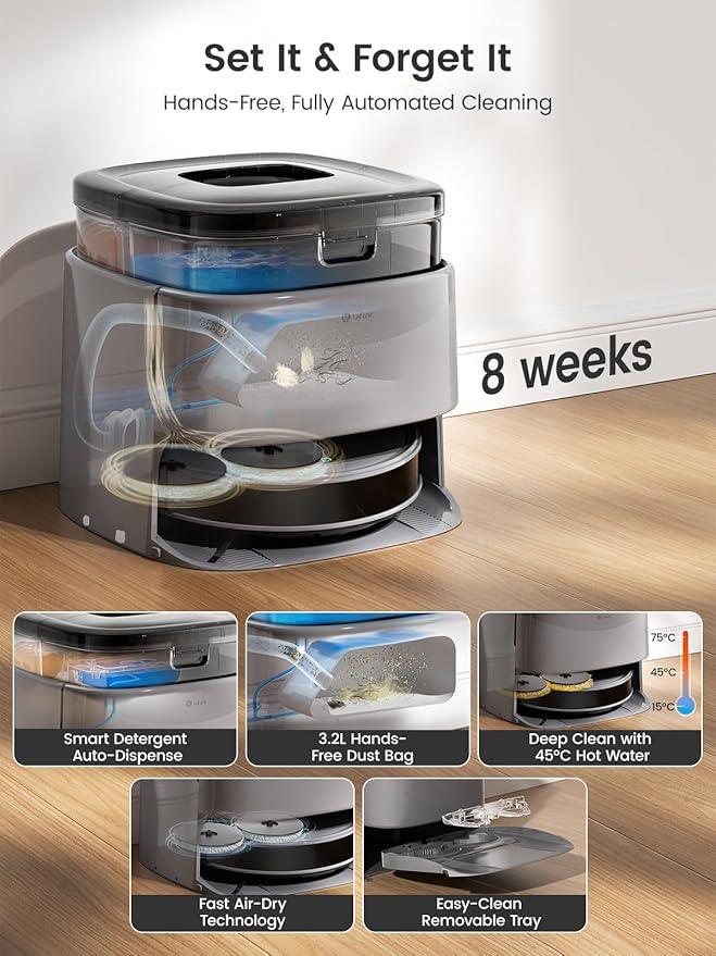 Lefant LiDAR Robot Vacuum and Mop, 20000Pa Suction, 90-Day Self-Emptying, Obstacle Avoidance, Auto Mop Washing&Drying, All-in-One for Pet Hair Carpet, 5G WiFi Alexa/APP/iWatch Control, M3 Max - NeatNest