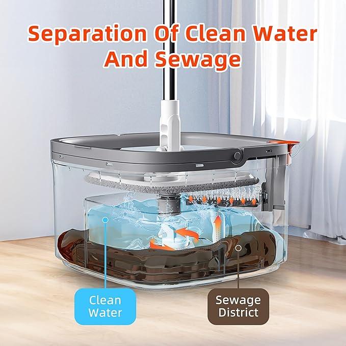 KZKR Spin Mop and Bucket Set with 10 Replaceable Microfiber Mop Pads with Self Separation Dirty and Clean Water System, Self Wringing 360° Rotating Square Mop Head for Hardwood Tile Marble Floors - NeatNest