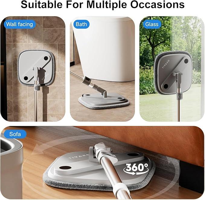 Mop and Bucket Set, Spin Mop with Self Seperates Dirty Water System, Square Mops for Floor Deep-Cleaning, 360 Rotating Mop Head for Hardwood Tile Marble, Versatile Mops for Walls (Mop Set with 6 Pads) - NeatNest