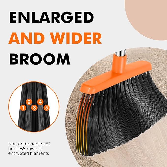 NACENA Heavy Duty Broom, 55 Inch Long Handle Outdoor Large Angle Brooms, Commercial Broom for Sweeping Indoor, for Home Garage Kitchen Office Courtyard Lobby Patio Lawn Concrete, 2 Pack (Grey&Orange) - NeatNest