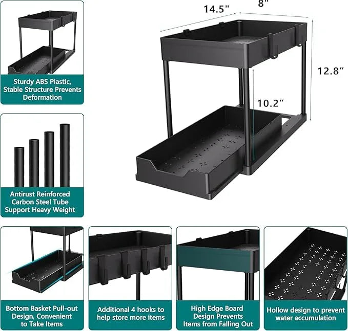 Under Sink Organizer -2 PACK|Pull Out Bathroom Organizer|2 Tier Slide Out Bathroom/Kitchen Organiers and Storage. (2 PACK Normal) - NeatNest