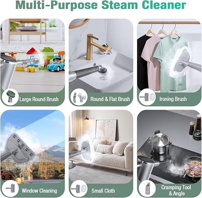 11-in-1 Steam Mop - Detachable Handheld Steam Cleaner with 380mL Tank, 260℉ Floor Steamer for Hardwood, Tile, Grout, Windows, Bath & Kitchen - 3-Level Steam Control, Multi-Purpose Floor Steam Cleaner - NeatNest