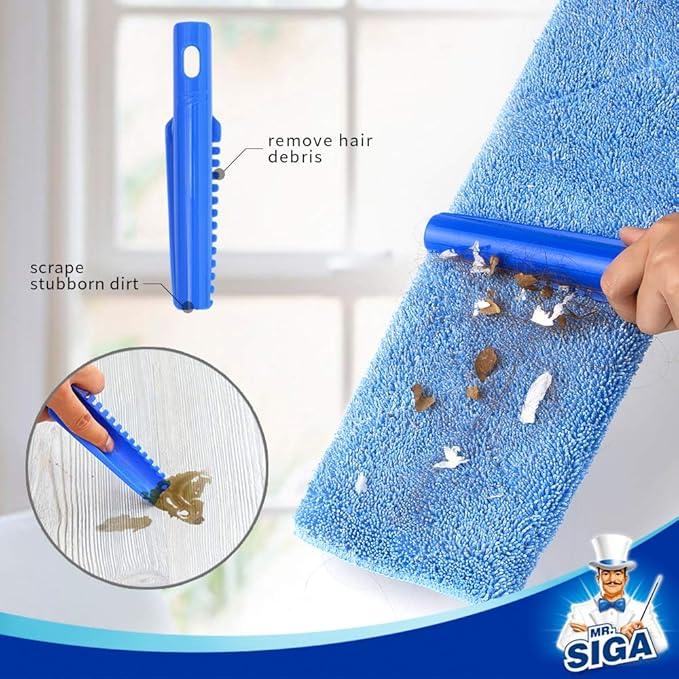 MR.SIGA Professional Microfiber Mop for Hardwood, Laminate, Tile Floor Cleaning, Stainless Steel Telescopic Handle - 3 Reusable Flat Mop Refills and 1 Dirt Removal Scrubber Included - NeatNest