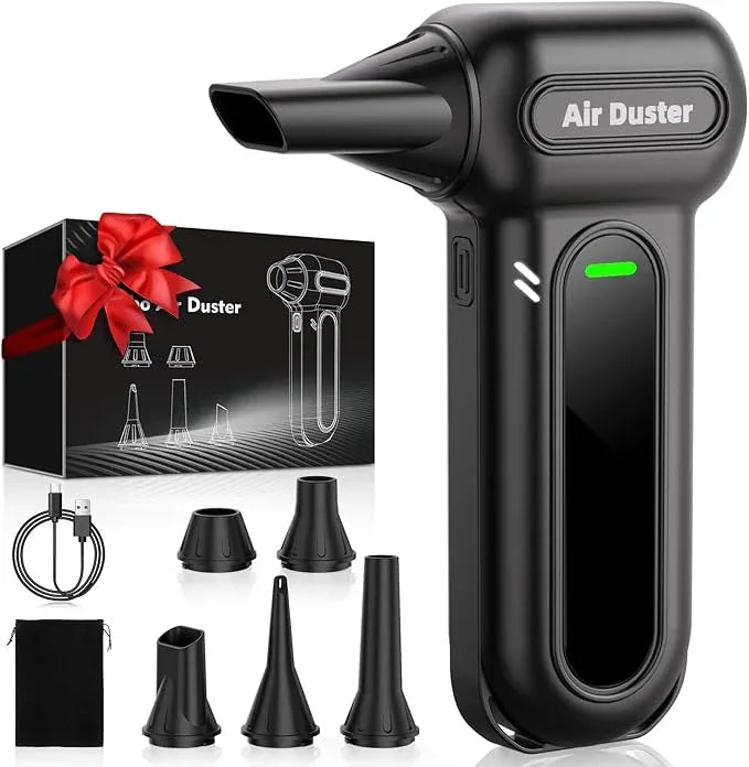Gardon Compressed Air Duster Cordless - 180000RPM Electric Air Dusters for Cleaning, 4-Gear Handheld Blower, Mini Keyboard Cleaner with LED Light, 8000mAh Rechargeable, Turbo Fan for Car, PC, Black - NeatNest