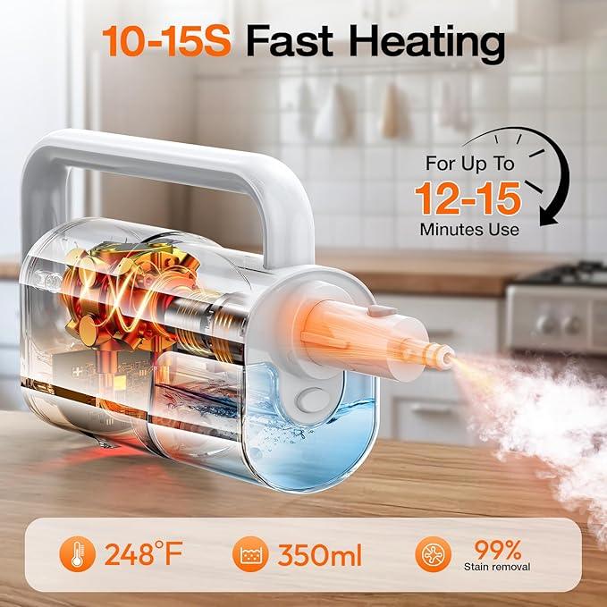 ScrubWiz 10-in-1 Steam Cleaner, Steam Mop & Handheld Steam Cleaner, 350ml Water Tank, 10s Fast Heating, 2 Steam Modes, Portable Steamer for Kitchen, Floor, Tiles, Home, BBQ Grill, Ergonomic Handle - NeatNest
