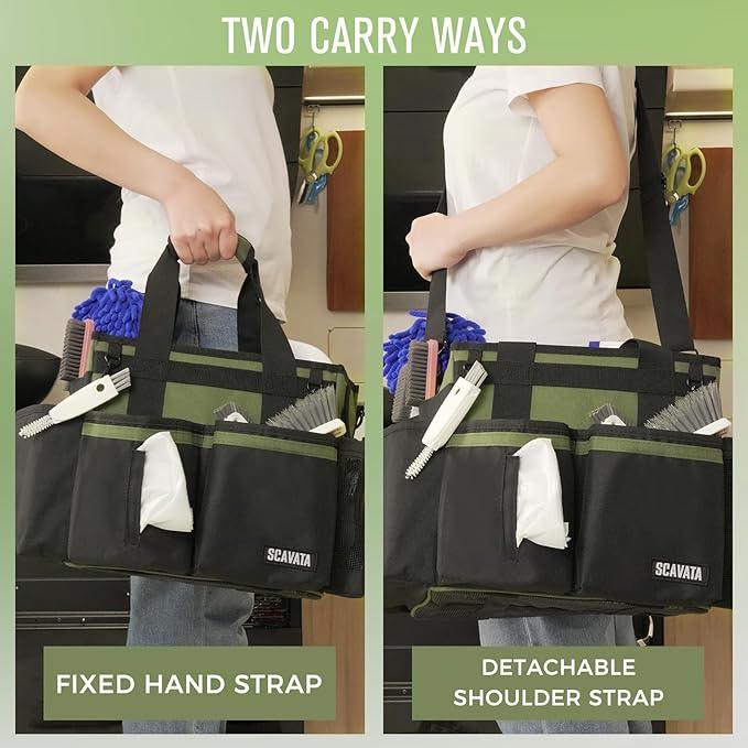 Compact Wearable Cleaning Caddy, Small Cleaning Caddy Supplies Organizer with Handle & Shoulder Straps for Housekeepers, Under Sink & Car Cleaning Tool Organizers Bag (Armygreen) - NeatNest