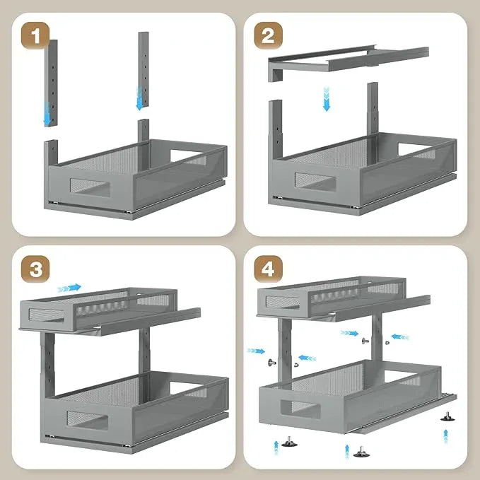 2 Pack 18.5IN-Depth Under Sink Organizer With Next-Gen Ball-Bearing Slides,2-Tier Pull Out Cabinet Storage,Height Adjustable Drawer Shelf for Bathroom,Kitchen,Laundry,Cabinet,Pantry-Gun Gray - NeatNest