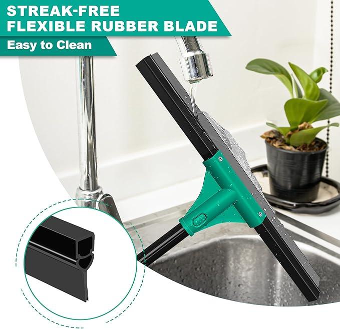 JEHONN Floor Squeegee Heavy Duty with 58.3 inches Long Handle, Rubber Scraper Broom for Cleaning Foam Water on Garage Concrete Bathroom Tile Marble Shower Glass Shop Deck Window Indoor Outdoor Green - NeatNest