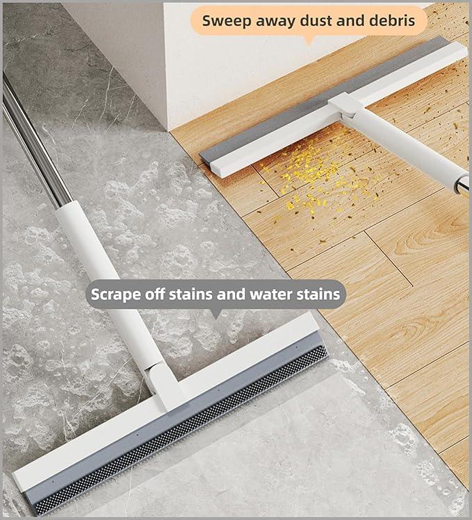 Bathroom Floor Squeegee - Rotating Lock Handle with Dual Rubber Blades - Shower/Window Water Remover for Tile & Glass - Hair Catcher Cleaning Tool. (White,12.99 * 1.06 * 46.46inch) - NeatNest