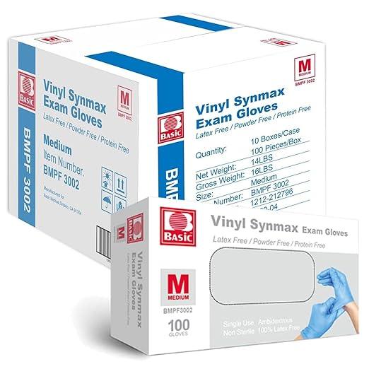 Jointown Basic Vinyl Exam Gloves-Safty Glove Latex-Free & Powder-Free, Synmax Disposable Medical Glove, BMPF3002 Medium (Case of 1000, Blue) - NeatNest