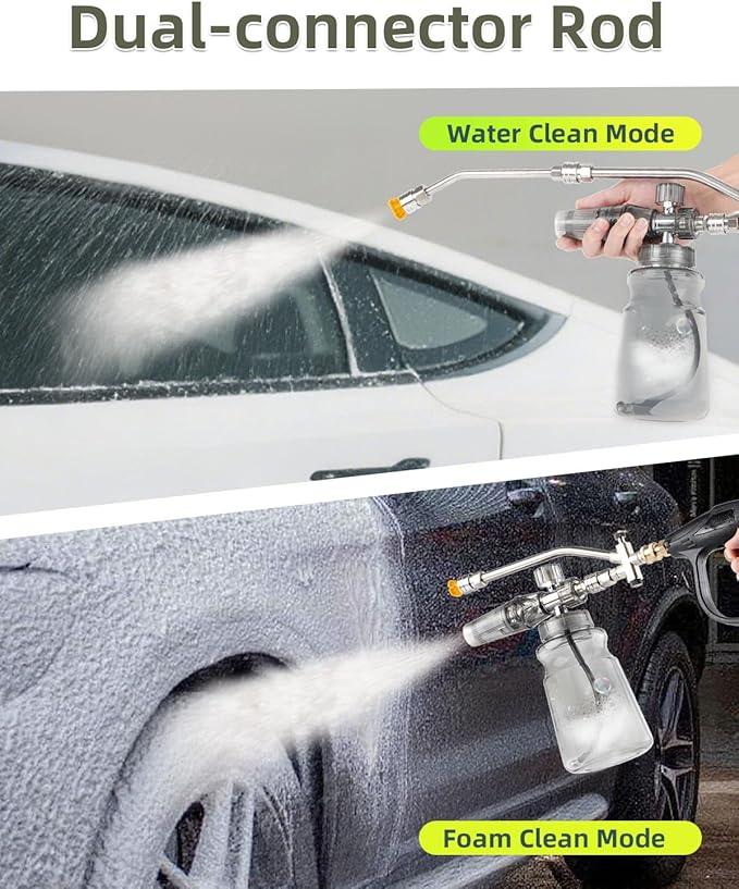 Foam Cannon For Pressure Washer Gun With Dual Connector, Car Wash Foam Gun Accessory, Garden Carwash Dual Purpose Switch High Pressure Foam Canon, Soap Sprayer Cleaning Kit, Power Washer Spray Nozzles - NeatNest