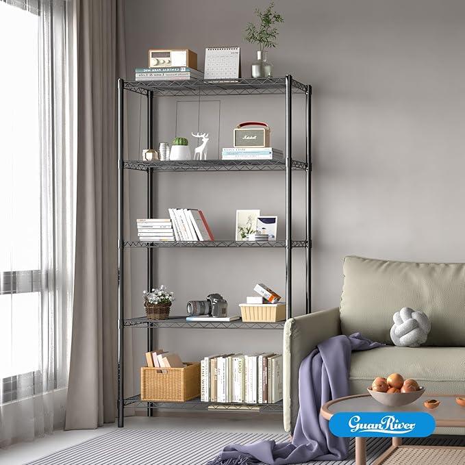 5-Shelf Adjustable Metal Shelf Wire Shelving Unit Storage Rack Display Shelf for Office,Kitchen,Bedroom,Bathroom,Laundry,Pantry Basement,Garage(Black,36" L x 14" W x 72" H) - NeatNest