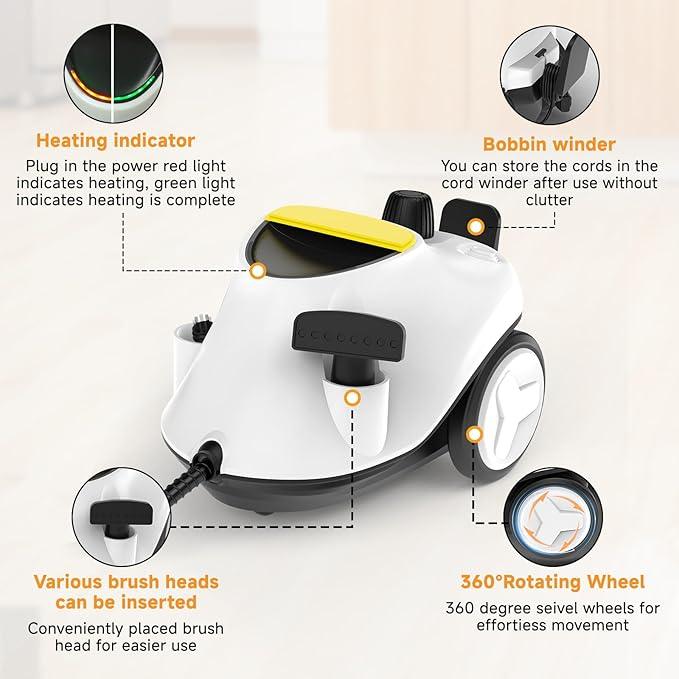 Steam Cleaner, with 27 Accessories, 2000W Portable Household Steamer, with 2.1L Tank and 6M Extra-Long Power Cord for Floor Cleaning,Tile, Carpet, Furniture, Upholstery, Grout, Kitchen, Car (white) - NeatNest