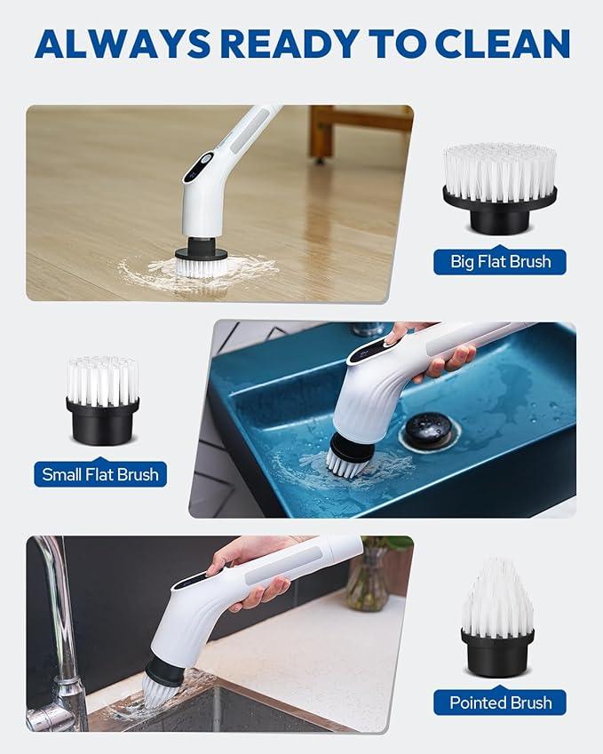 Electric Spin Scrubber for Cleaning - Upgraded Cordless Cleaning Brush Scrubber - IPX7 Waterproof Power Scrubber with 7 Brush Heads, Extended Handle and 2 Speeds for Bathroom Shower Bathtub Floor - NeatNest