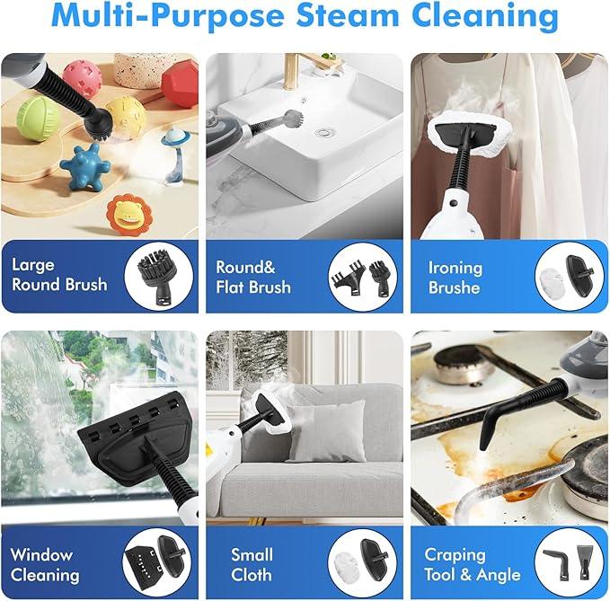 Steam Mop - All-in-one Powerful Handheld Steam Cleaner Detachable Floor Steamer with 11 Accessories, MultiPurpose Steamer for Hardwood Floors, Clothes,Windows,Tiles,Carpet, Whole Home Use,Grey - NeatNest
